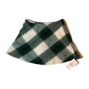 Mid Rise Side Zipper A Line 2-in-1 Plaid Fleece Mini Casual Skirt